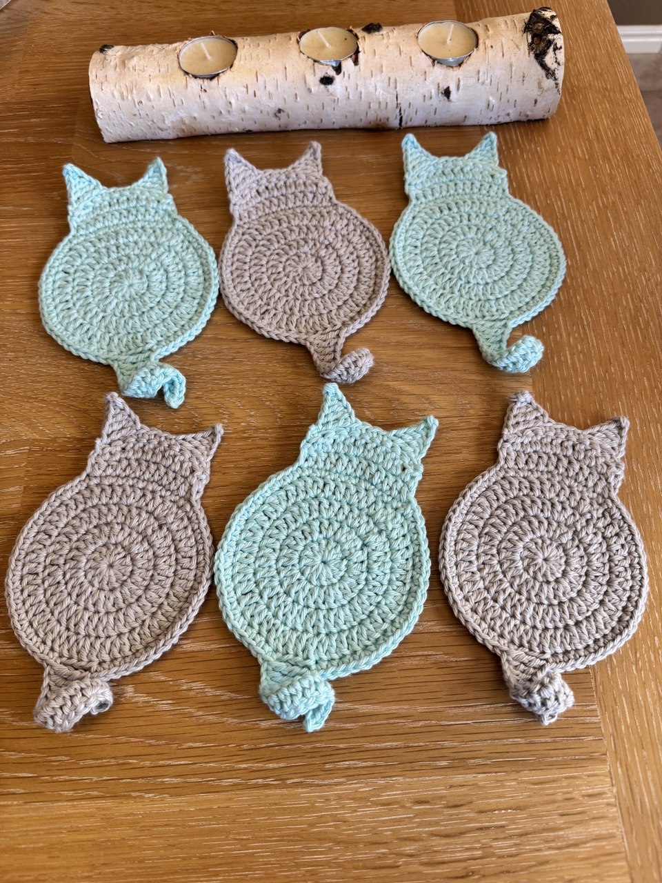Coasters: Cat Coasters - Aqua & Gray - Set of 6