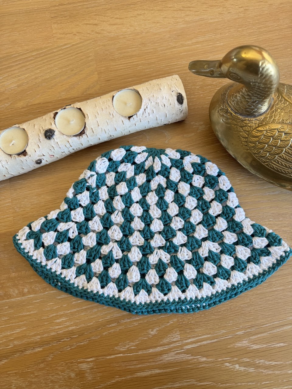 Bucket Hat - Teal & White